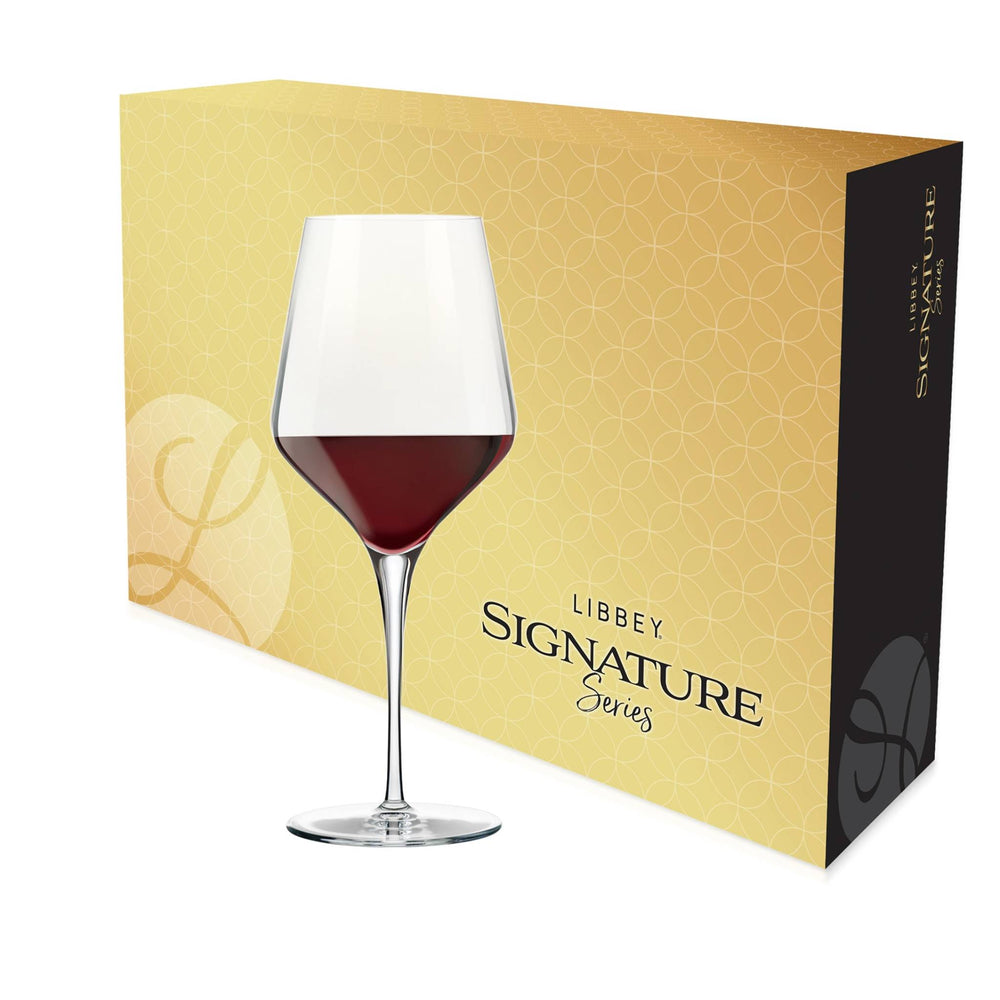 Easy to hold and swirl set of 4, 16-ounce all-purpose wine glasses boxed in beautiful gift packaging