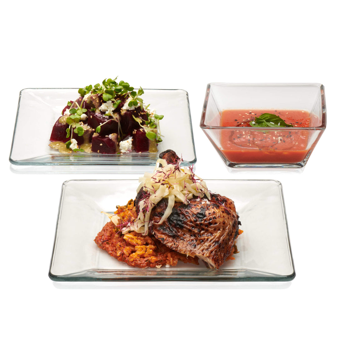 Full glass dinnerware set can serve as a base for your collection or perfectly complement your current collection