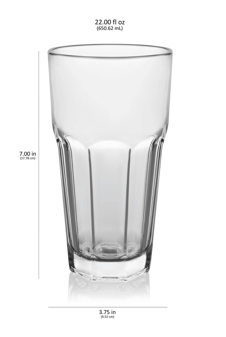 Includes 12, 22-ounce tall cooler/tumbler glasses