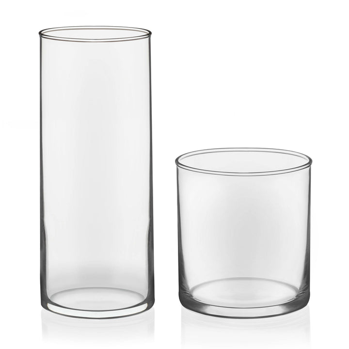 Includes 8, 16-ounce cooler glasses (2.6-inch diameter x 6.3-inch height) and 8, 12.5-ounce rocks glasses (3.1-inch diameter x 3.5-inch height)