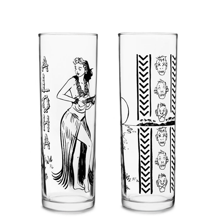 Includes four 13.5-ounce zombie tumbler glasses (2.5-inch diameter by 7-inch height)