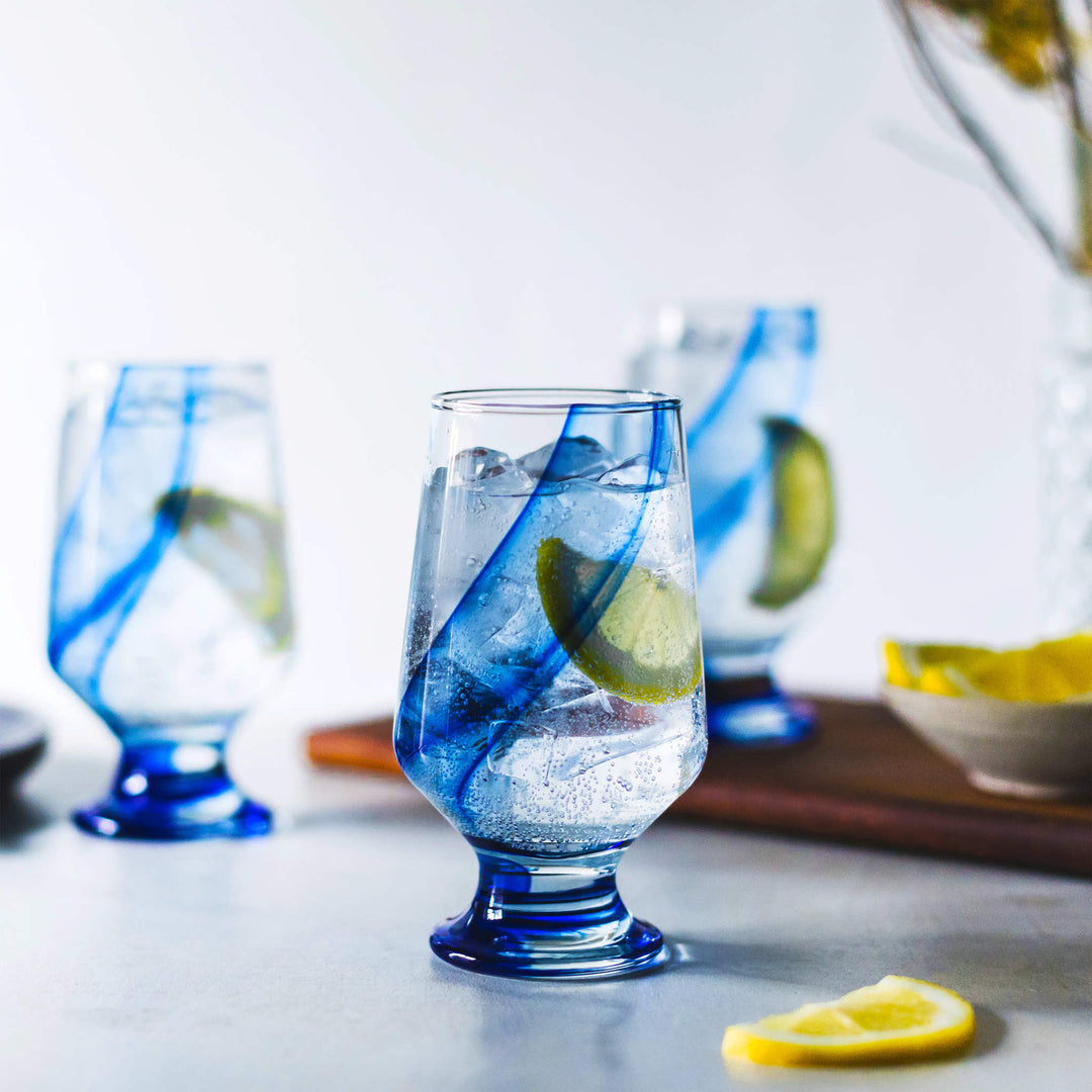 Infused blue streak makes every glass unique, turning your tabletop into a piece of art