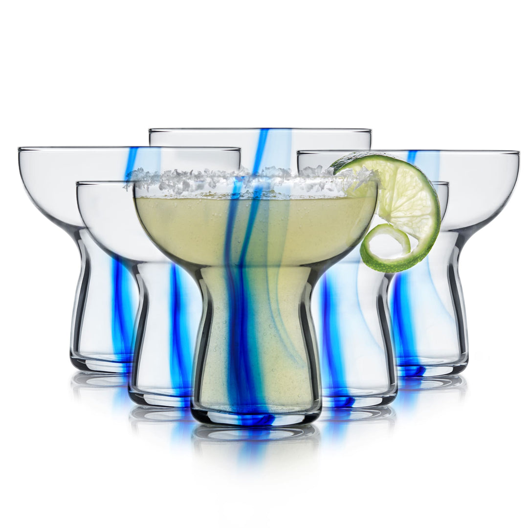 Glass shape ideal for holding your favorite margarita or small dessert  -- and the artisan-inspired infused blue streak makes every glass unique