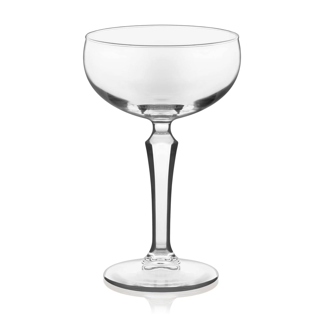 Includes 4, 8.6-ounce coupe cocktail glasses (3.8-inch diameter x 5.98-inch height)