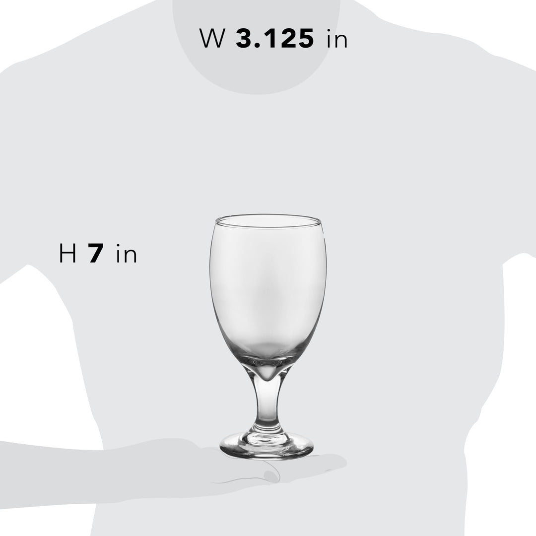 Includes 12, 16.25-ounce goblet glasses (3.125-inch diameter by 7-inch height)