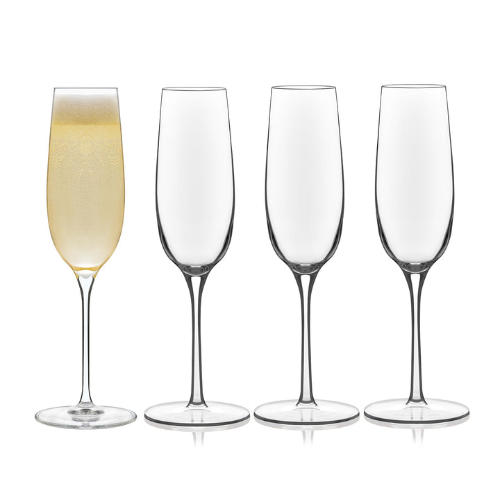 Easy-to-hold, stylish set of champagne glasses for special occasions or everyday use — four 8-ounce flutes