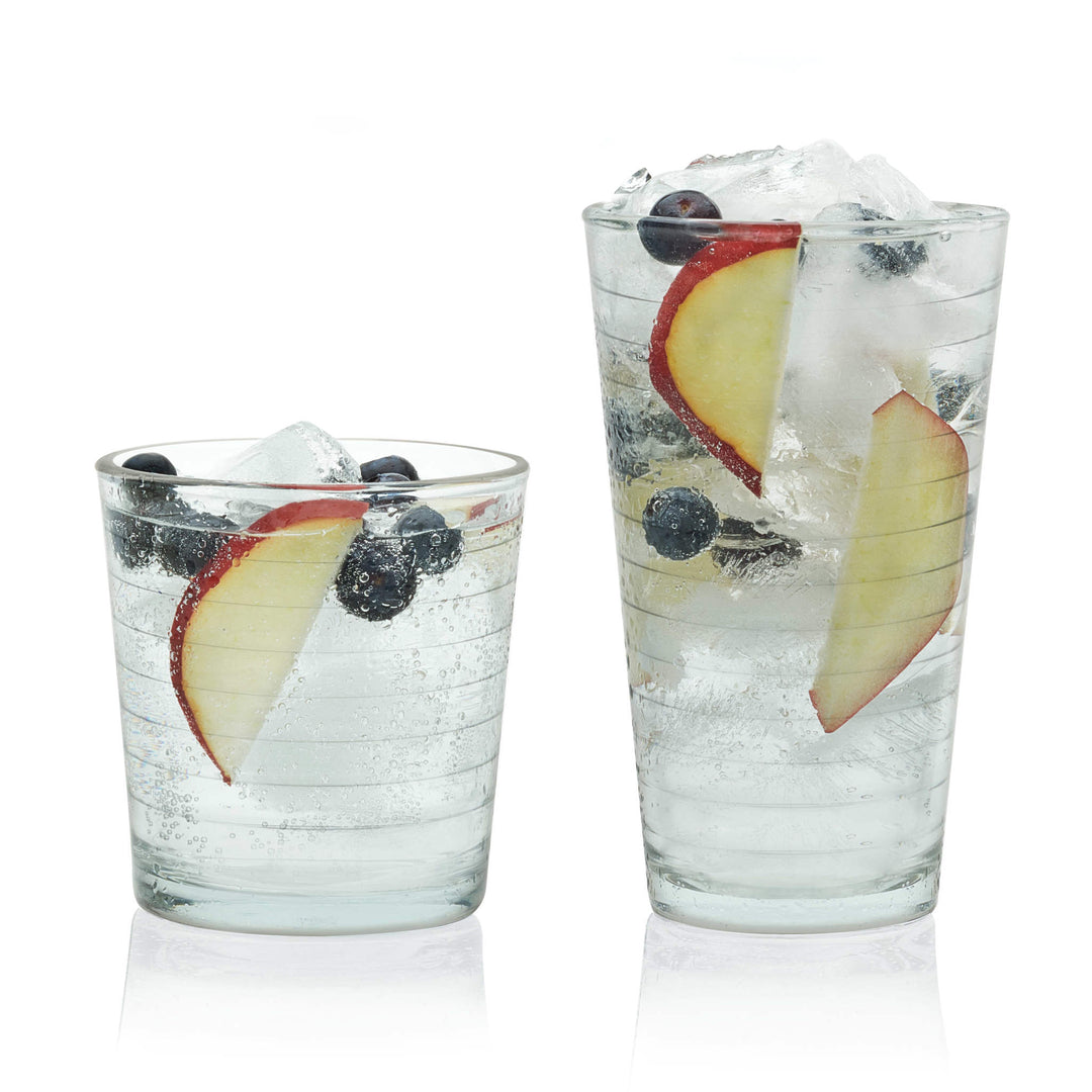 Excellent clarity showcases every beverage; raised hoops inside each glass give a fun, retro feel