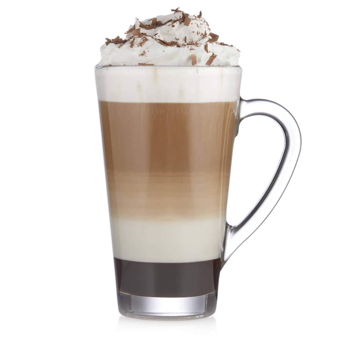 Extra-tall glass mug is a versatile choice for warm beverages including coffee, tea, lattes and more