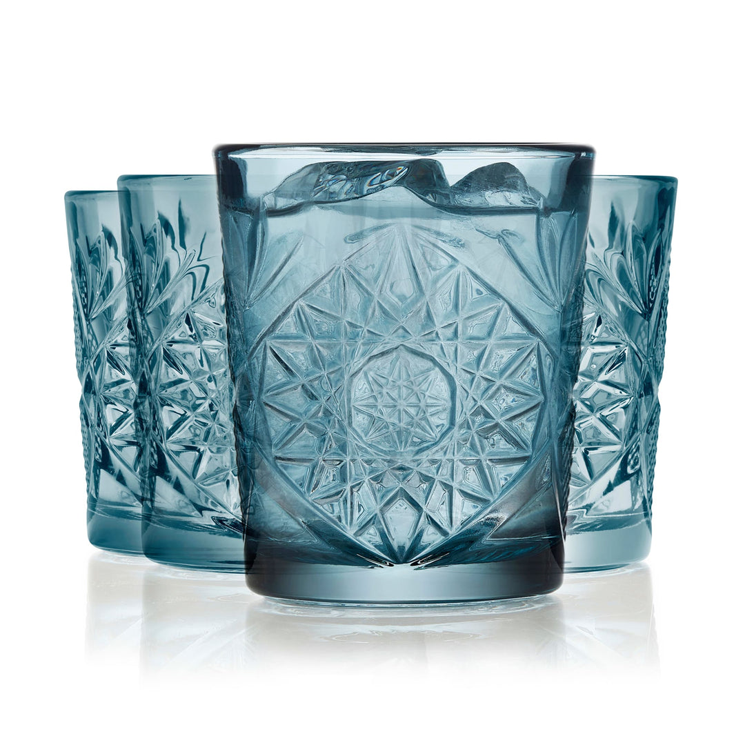 Soft blue double old fashioned glass perfect for mixed drinks and fine spirits