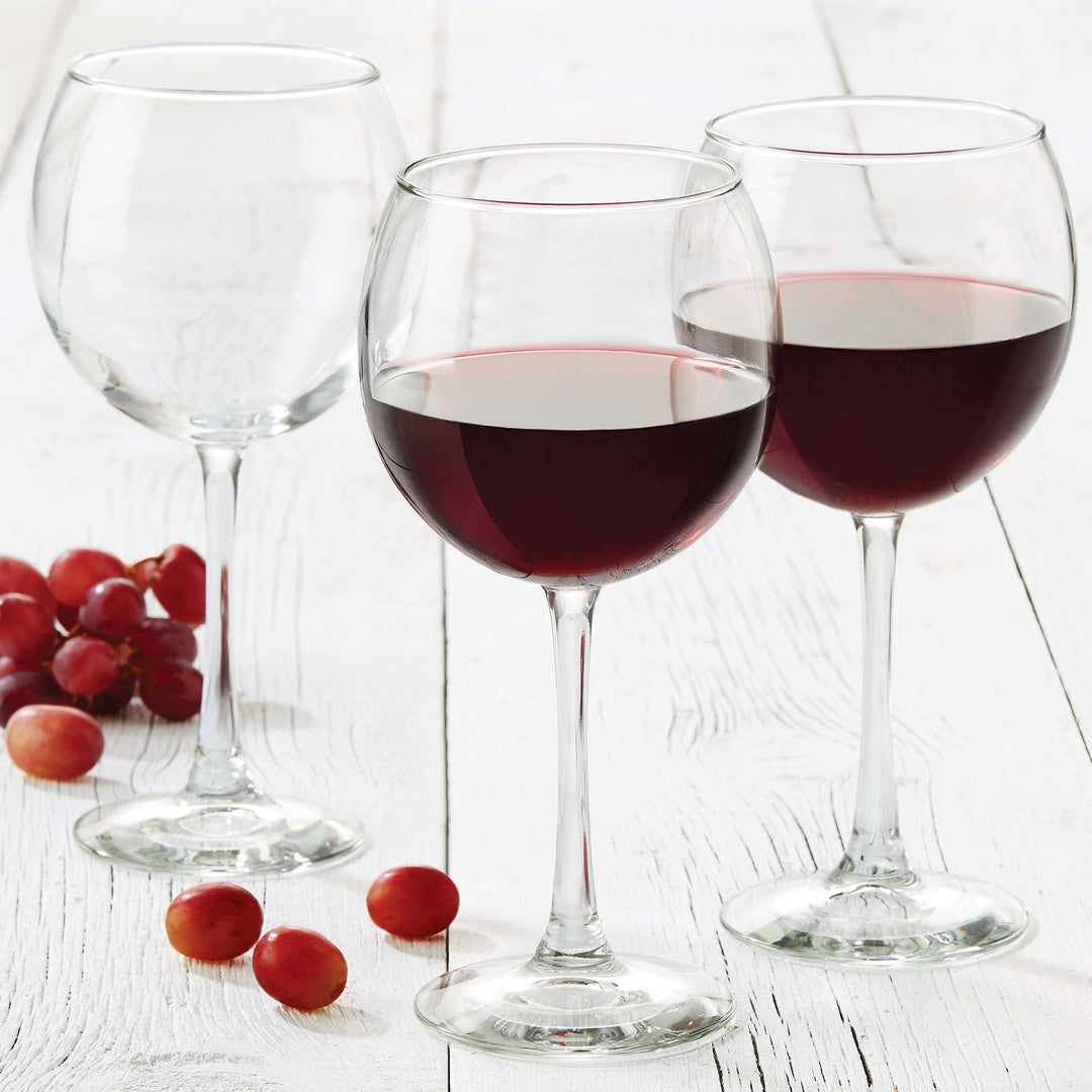 Includes 6, 18.25-ounce red wine glasses (4-inch diameter by 8.25-inch height)