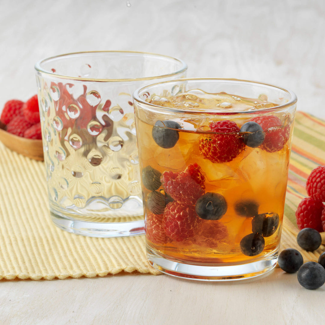 Glassware embedded with fun, polka-dot pattern that's sure to entertain your guests