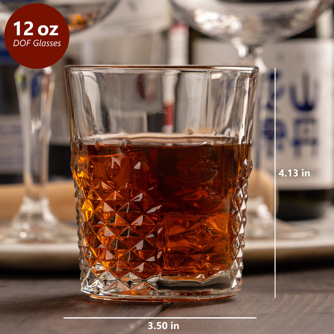 Includes 4, 12-ounce double old fashioned glasses (3.5-inch diameter x 4.1-inch height)