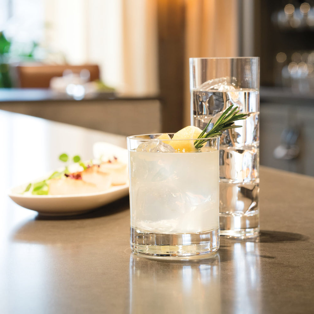 Thick glass bottoms add weight that enhances perceived value at the table. ClearFire Glass with high-brilliance soda lime creates a purely radiant shine with color-free optical quality (featured throughout our Reserve collection).