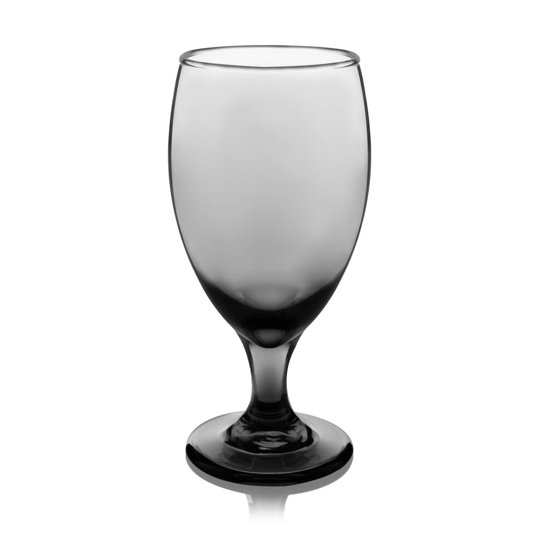 Includes 6, 16.25-ounce smoke-colored goblet glasses