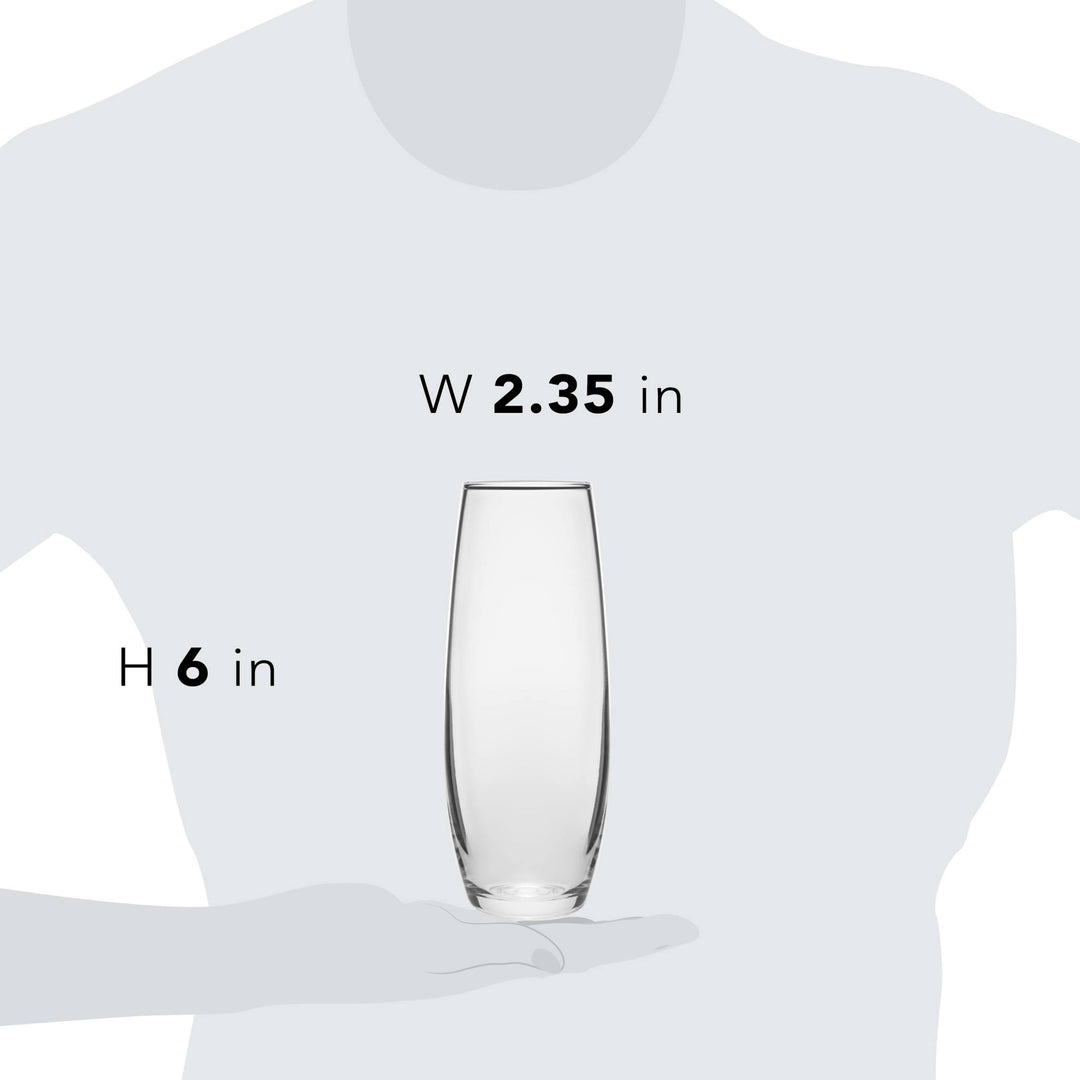 Includes six 9.6-ounce glasses (2.4-inch diameter x 6-inch height)