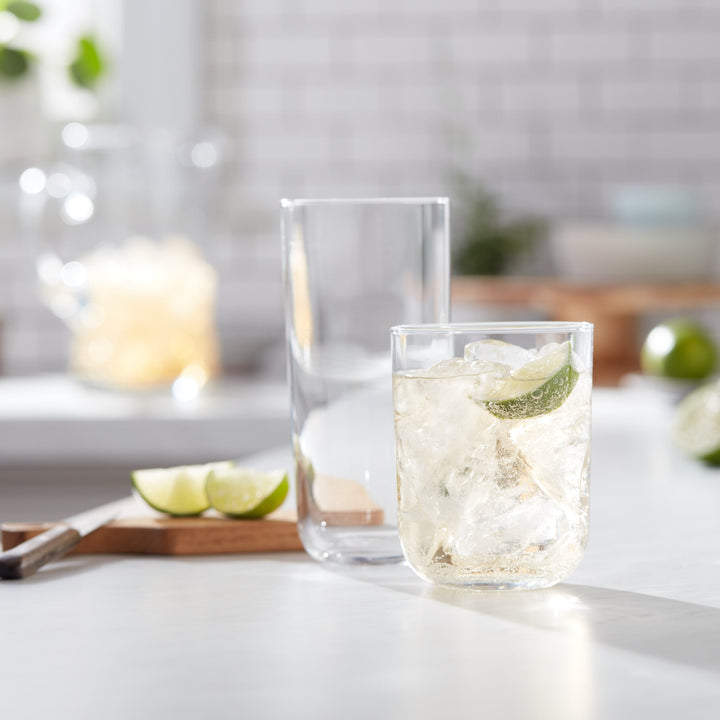 A minimalist take on the popular Polaris glass shape; features straight lines and crystal-clear glass that feels great in hand; base is thoughtfully balanced to prevent tipping