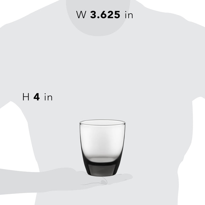 Includes 12, 13-ounce smoked rocks glasses (3.325-inch diameter by 4-inch height)