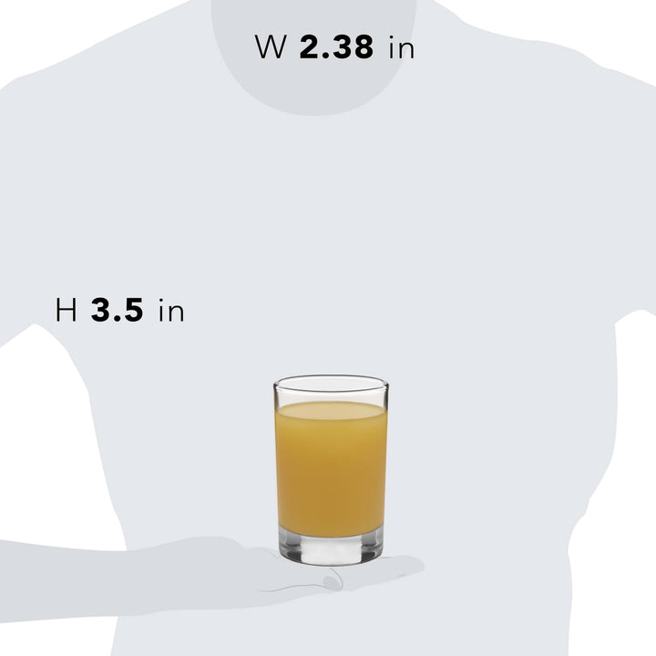 Includes 8, 5.5-ounce juice glasses (2.38-inch diameter by 3.5-inch height)