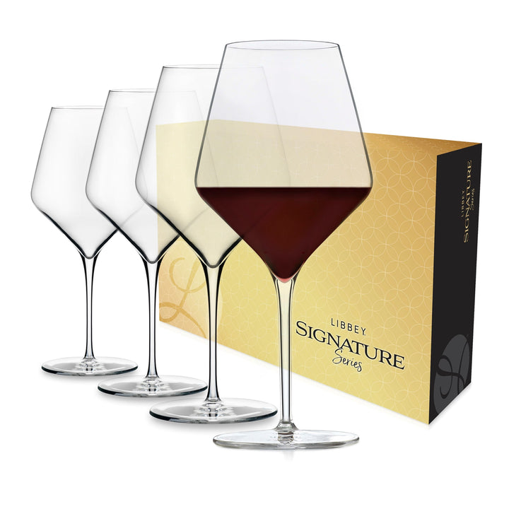 Easy to hold and swirl set of 4, 24-ounce red wine glasses boxed in beautiful gift packaging