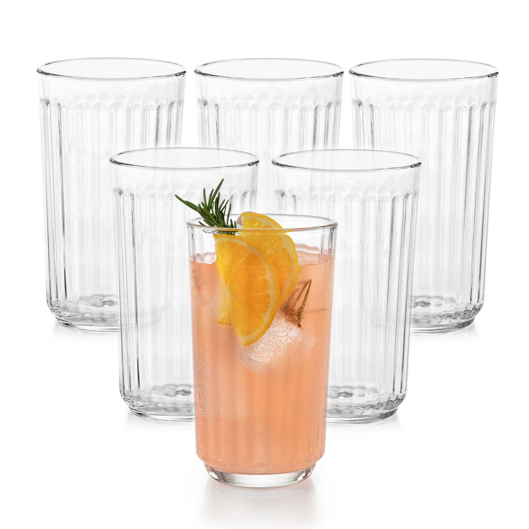 Set includes 6, 17 ounce tumbler glasses perfect for water, soft drinks, iced tea and highballs