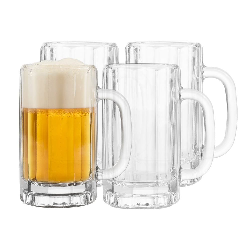 Classic German beer mug design keeps beer cold while accentuating the taste and aroma of thick ales and lagers