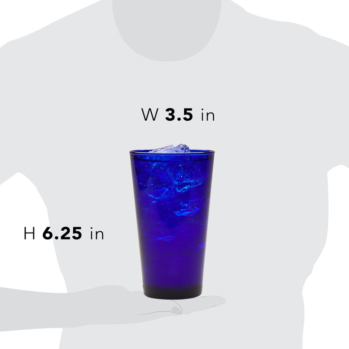 Includes eight 17.25-ounce glasses (3.5-inch diameter x 6.25-inch height)