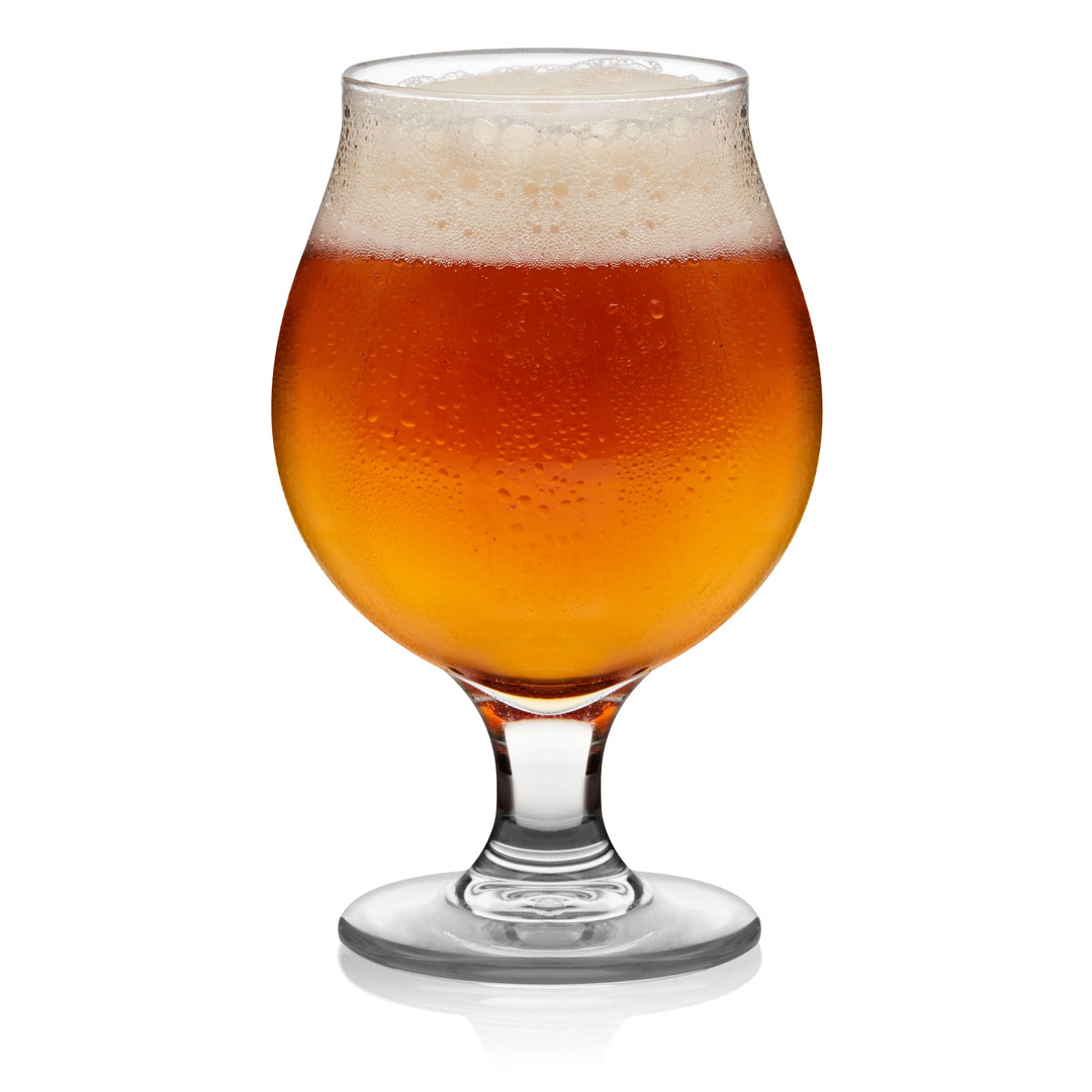 Specially designed for serving Belgian ale, stemmed tulip-shaped glasses are equally stylish and functional