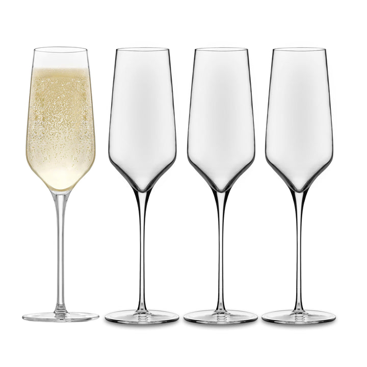 Easy-to-hold, stylish set of champagne glasses for special occasions or everyday use — four 8-ounce flutes