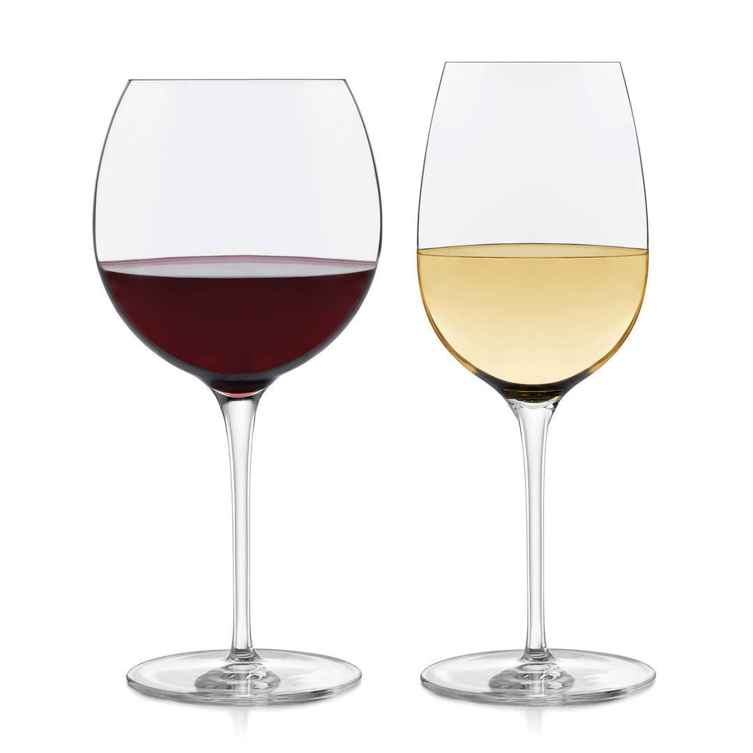 Easy-to-hold and swirl combination set of stemmed wine glasses — six 24-ounce red wine glasses and six 16-ounce white wine glasses