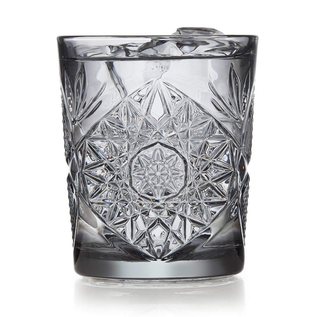 Smoke-colored double old fashioned glass perfect for mixed drinks and fine spirits