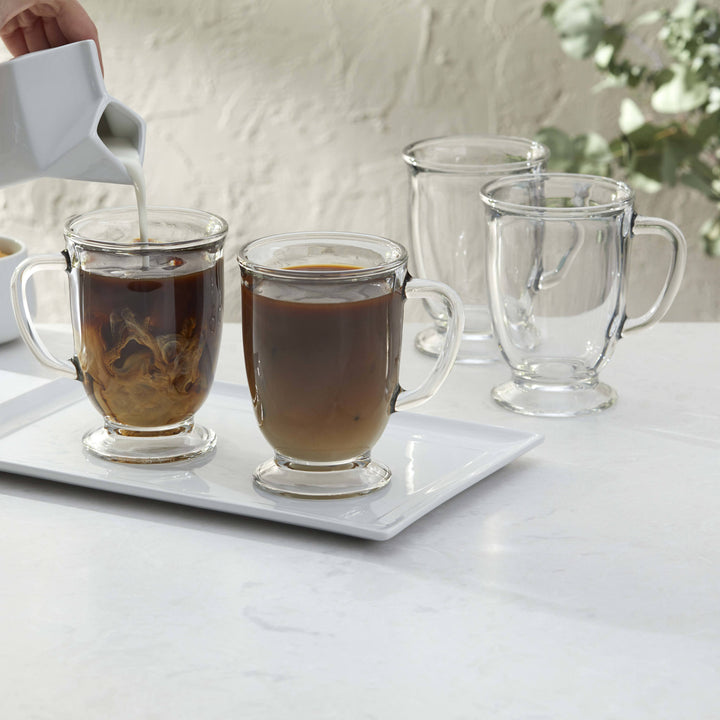 Clear glasses showcase the rich hue of your coffee, tea or espresso