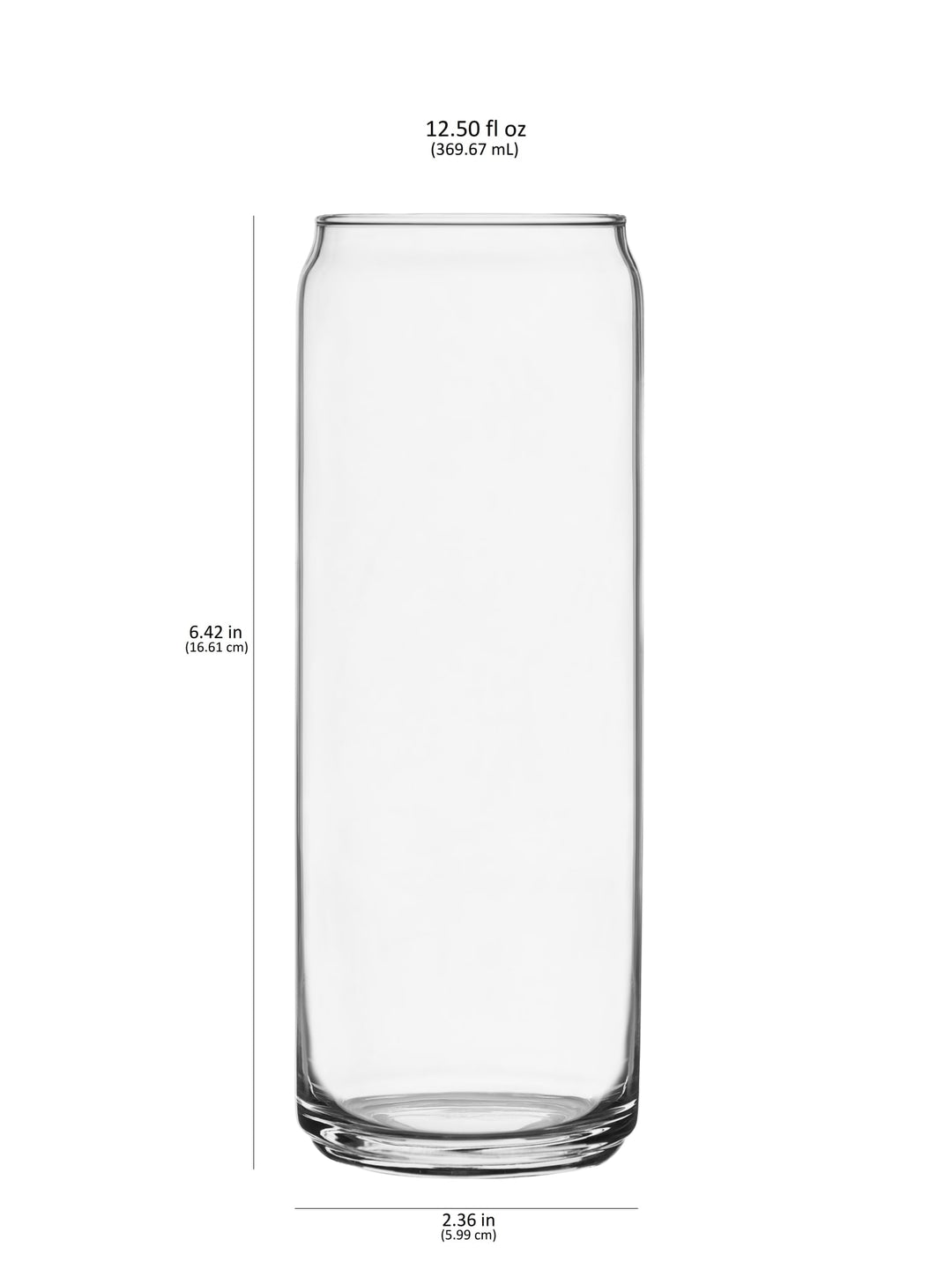 Includes 12, 12.5 oz. skinny can glass (2.1-inch wide x 6.4-inch height)