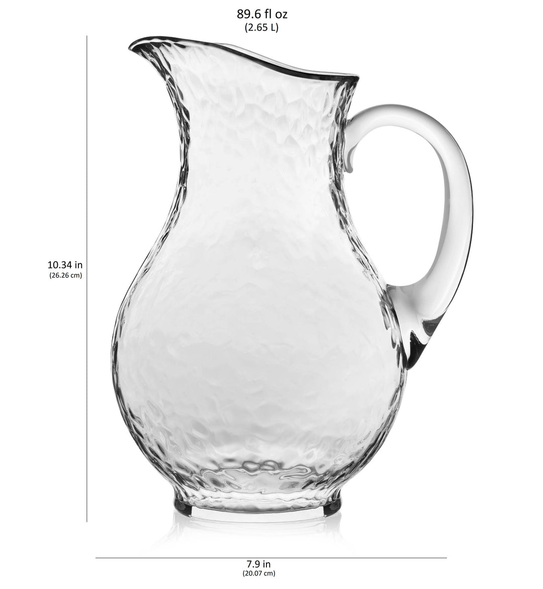 Includes 1, 86.9-ounce glass pitcher (7.9-inch diameter x 10.34-inch height); due to the glass-making process for this item you may notice a seam in the glass, this is typical and does not affect quality